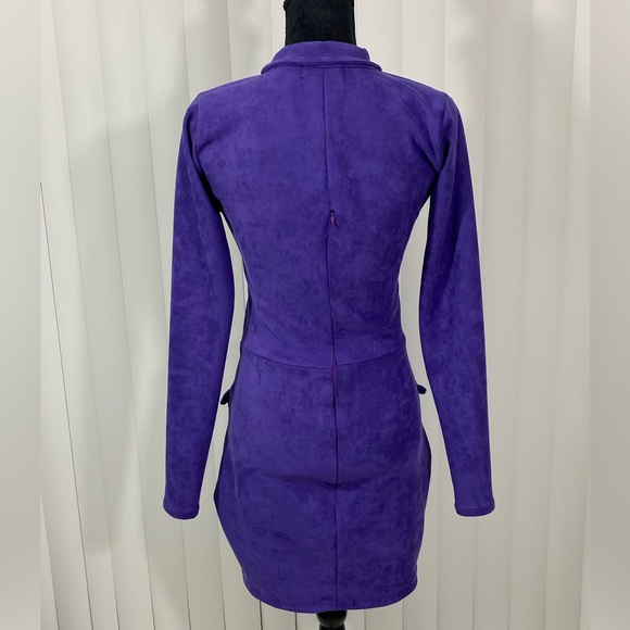 RENDOLL LAGOS Faux Suede Lace Up Sheath Mini Dress Long Sleeve Mock Neck US 6 - Picture 7 of 12